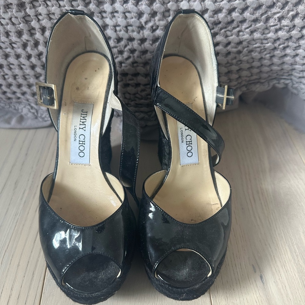 Jimmy Choo Patent Black Wedges